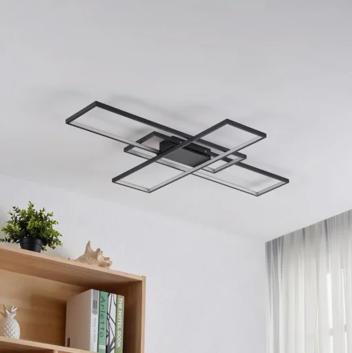 Lindby LED plafondlamp Tetson, zwart, metaal, dimbaar