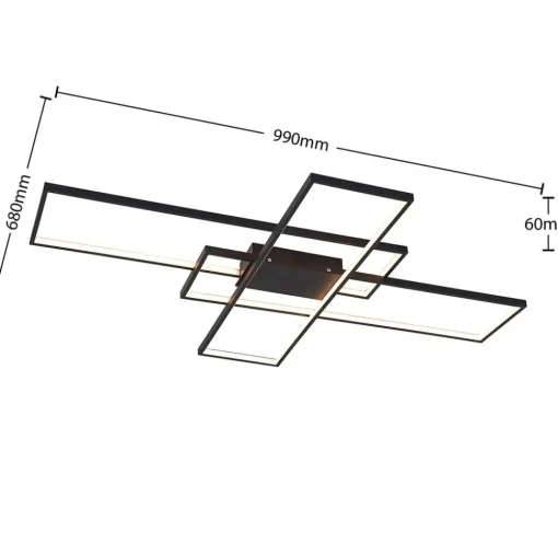 Lindby LED plafondlamp Tetson, zwart, metaal, dimbaar