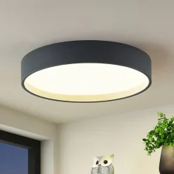 Lindby LED plafondlamp Todor, 50 cm, antraciet, CCT, hout