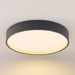 Lindby LED plafondlamp Todor, 50 cm, antraciet, CCT, hout
