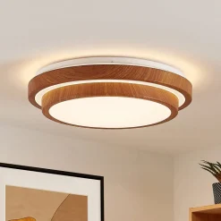 Lindby LED plafondlamp Vaako, Ø 41 cm, metaal, houtlook