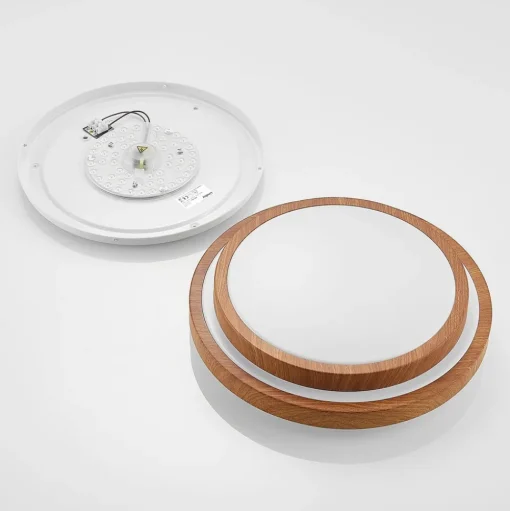 Lindby LED plafondlamp Vaako, Ø 41 cm, metaal, houtlook
