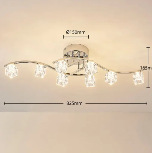 Lindby LED plafondlamp Yaro, 8-lamps, chroom, dimbaar