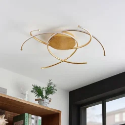 Lindby LED plafondlamp Yareli, goud, metaal, Ø 70cm