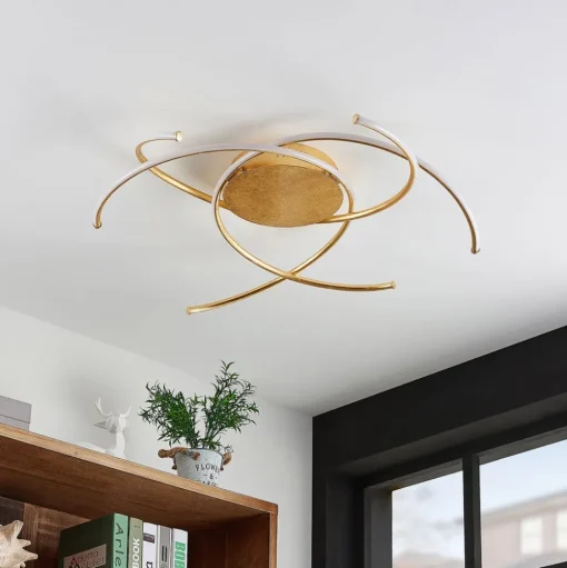 Lindby LED plafondlamp Yareli, goud, metaal, Ø 70cm