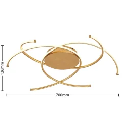 Lindby LED plafondlamp Yareli, goud, metaal, Ø 70cm