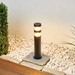 Lindby LED sokkellamp Lanea, 40cm, zwart, roestvrij staal, IP44