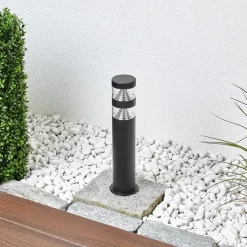 Lindby LED sokkellamp Lanea, 40cm, zwart, roestvrij staal, IP44
