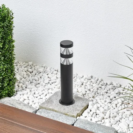 Lindby LED sokkellamp Lanea, 40cm, zwart, roestvrij staal, IP44