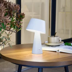 Lindby LED solar tafellamp Lirinor, wit, kunststof, Ø 13cm