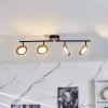Lindby LED spot Manel, hout, 84 cm lang, 4-lamps