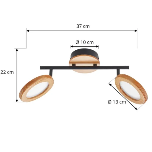 Lindby LED spot Manel, hout, 37 cm lang, 2-lamps
