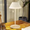 Lindby LED tafellamp Ilvi, beige, aluminium, Ø 17,5 cm