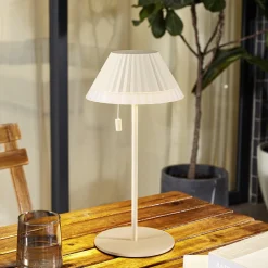 Lindby LED tafellamp Ilvi, beige, aluminium, Ø 17,5 cm