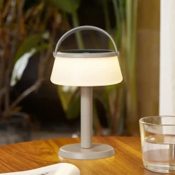 Lindby LED tafellamp Mikkel, beige, dimbaar, 7 cm
