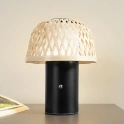 Lindby LED tafellamp Nifelia, bamboe, CCT, dimbaar