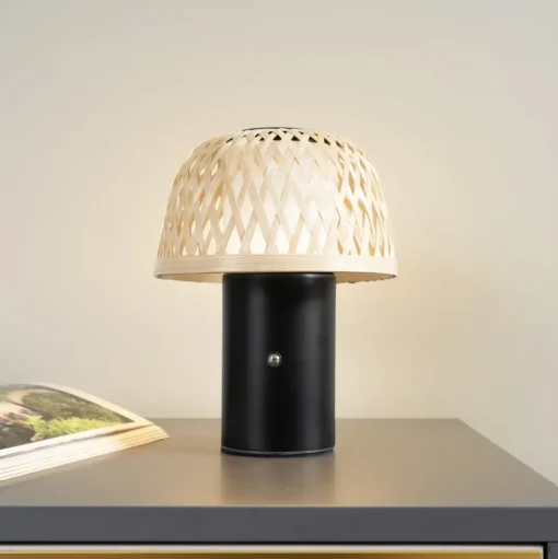 Lindby LED tafellamp Nifelia, bamboe, CCT, dimbaar