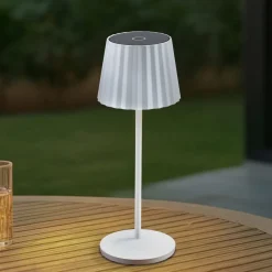 Lindby LED tafellamp op accu Esali, wit, groeven, 29 cm