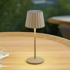 Lindby LED tafellamp op accu Esali, beige, metaal, IP65
