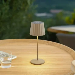 Lindby LED tafellamp op accu Esali, beige, metaal, IP65