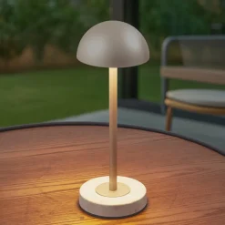 Lindby LED tafellamp op accu Pippin, goud/travertin, hoogte 27 cm