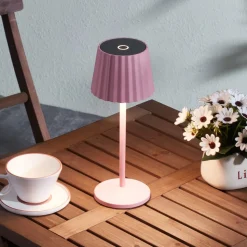 Lindby LED tafellamp op accu Esali, roze, metaal, IP54