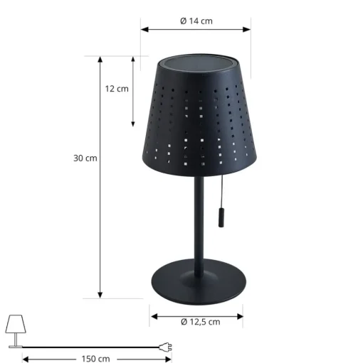 Lindby LED tafellamp op zonne-energie Hilario, zwart, ijzer, oplaadbare
