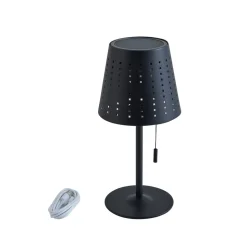Lindby LED tafellamp op zonne-energie Hilario, zwart, ijzer, oplaadbare