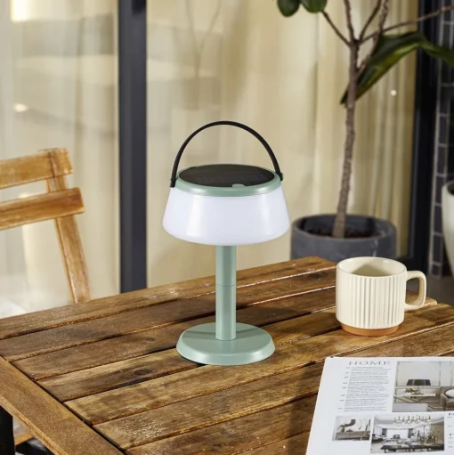 Lindby LED tafellamp op zonne-energie Mikkel, groen, dimbaar