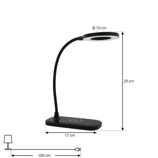 Lindby LED tafellamp Siona zwart CCT dimbaar laadstation