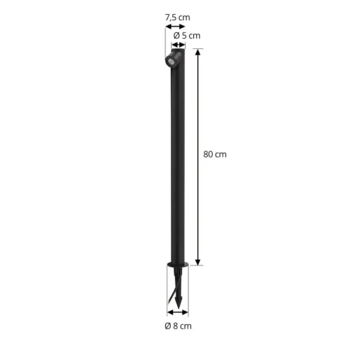 Lindby LED tuinpadverlichting Luzian, hoogte 80 cm, zwart, grondspies