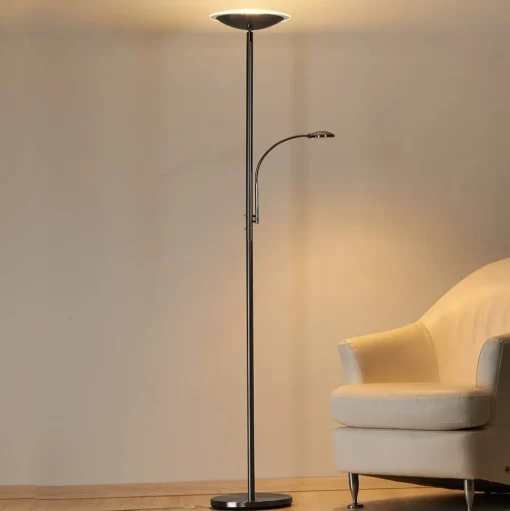 Lindby LED uplighter Malea, 180 cm, nikkel, leesarm
