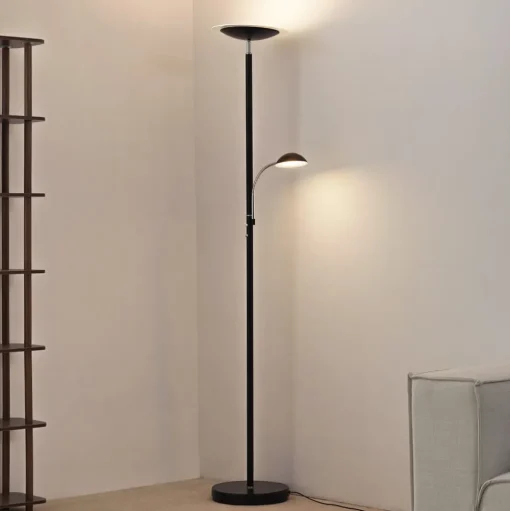 Lindby LED uplighter Malea, 180 cm, zwart, leesarm