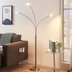 Lindby LED vloerlamp Anea, 168 cm, 3-lamps, nikkelkleurig