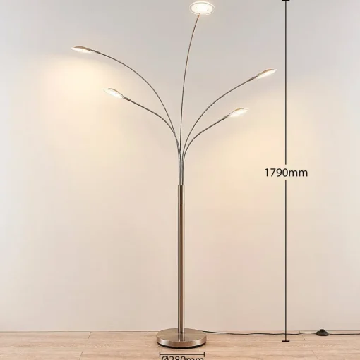 Lindby LED vloerlamp Anea, 179 cm, 5-lamps, nikkelkleurig