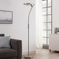Lindby LED vloerlamp Darion, grijs, metaal, dimbaar, 180cm
