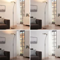 Lindby LED vloerlamp Darion, grijs, metaal, dimbaar, 180cm