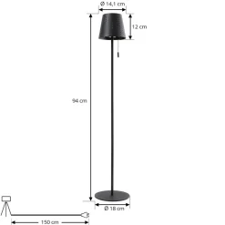 Lindby LED vloerlamp Hilario, zwart, ijzer, oplaadbare batterij