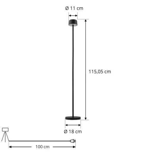 Lindby LED vloerlamp Isason, zwart, aluminium, Ø 11 cm