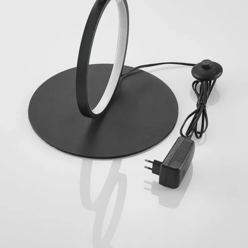 Lindby LED vloerlamp Jacek, zwart, metaal, 110 cm, ringen