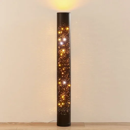Lindby LED vloerlamp Lengla, zwart/goud, metaal, 104 cm
