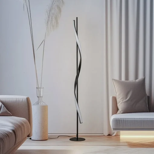 Lindby LED vloerlamp Munja, zwart, metaal, dimbaar
