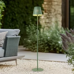 Lindby LED vloerlamp op zonne-energie Hilario, groen, ijzer, oplaadbare