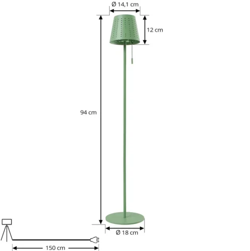 Lindby LED vloerlamp op zonne-energie Hilario, groen, ijzer, oplaadbare