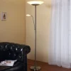 Lindby LED vloerlamp Ragna, leeslampje, nikkel, dimbaar