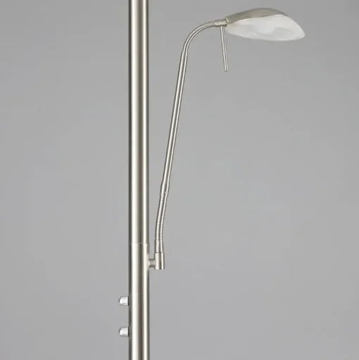 Lindby LED vloerlamp Ragna, leeslampje, nikkel, dimbaar