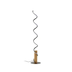 Lindby LED vloerlamp Spiraali, grijs, hout, hoogte 133 cm
