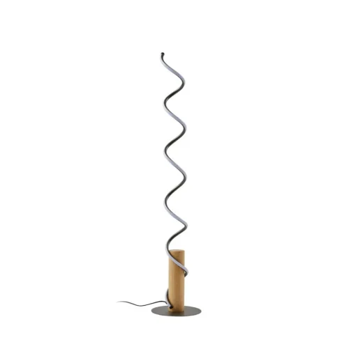 Lindby LED vloerlamp Spiraali, grijs, hout, hoogte 133 cm