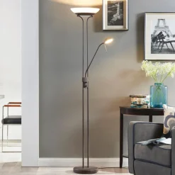 Lindby LED vloerlamp Yveta, roestkleurig, metaal, dimbaar