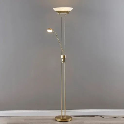 Lindby LED vloerlamp Yveta, messing, metaal, dimbaar, 183cm